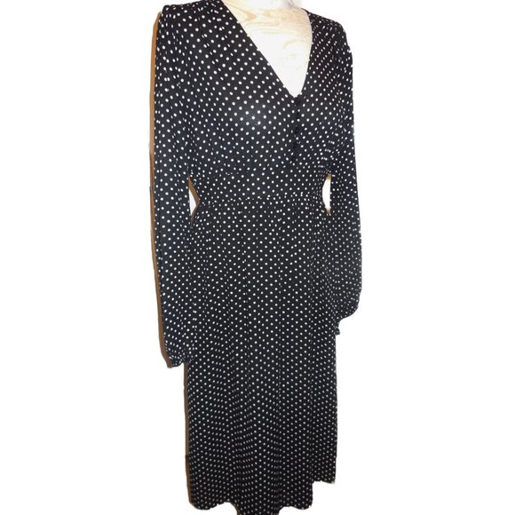 Dress Polka Dot NEW retro fit & flare long sleeve bellow knee summer party - Picture 3 of 9